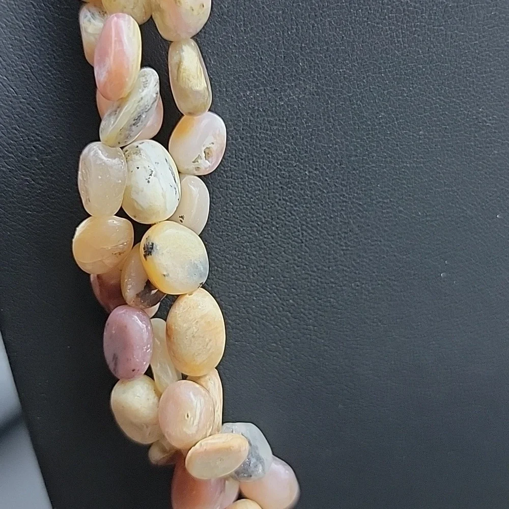 830 Cts Natural Pink Australian Opal Beads Single Braid Strand Necklace Gemstone